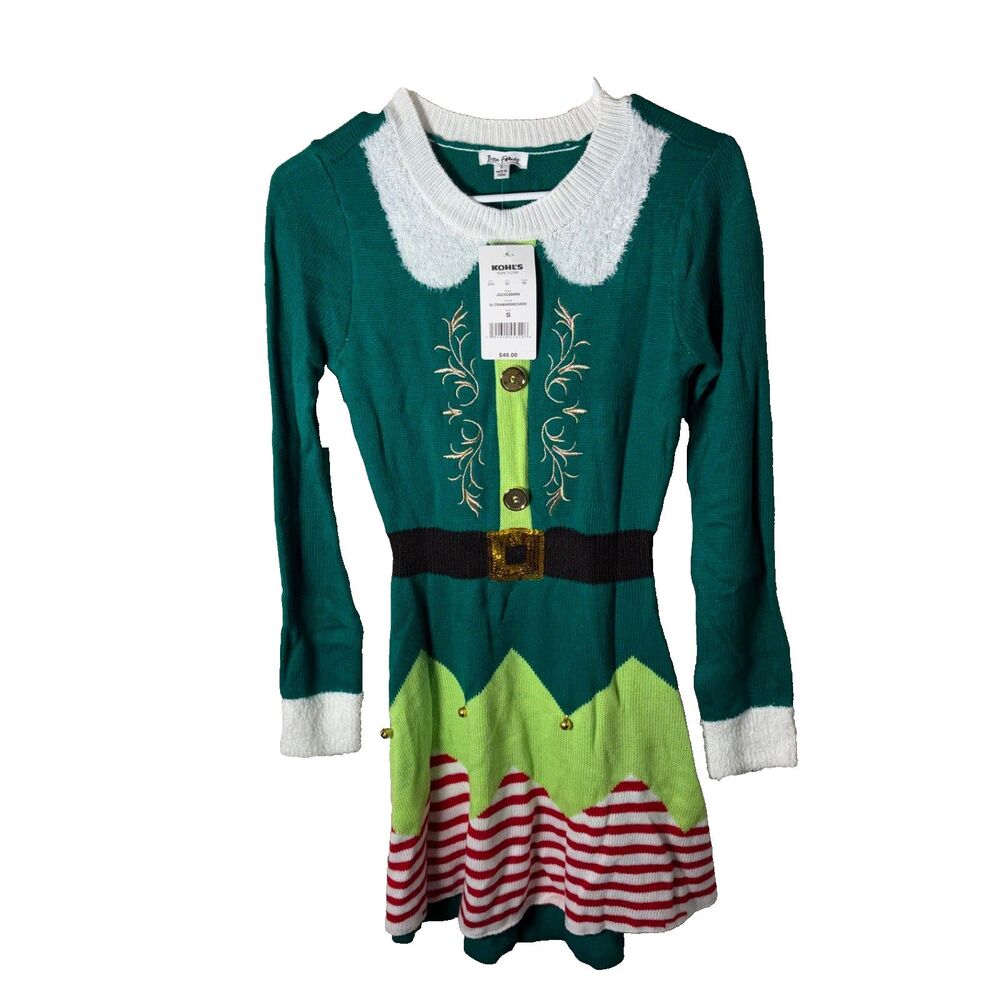 Born Famous Sweater Dress Women's Small Knit Long Sleeve Holiday Elf Christmas